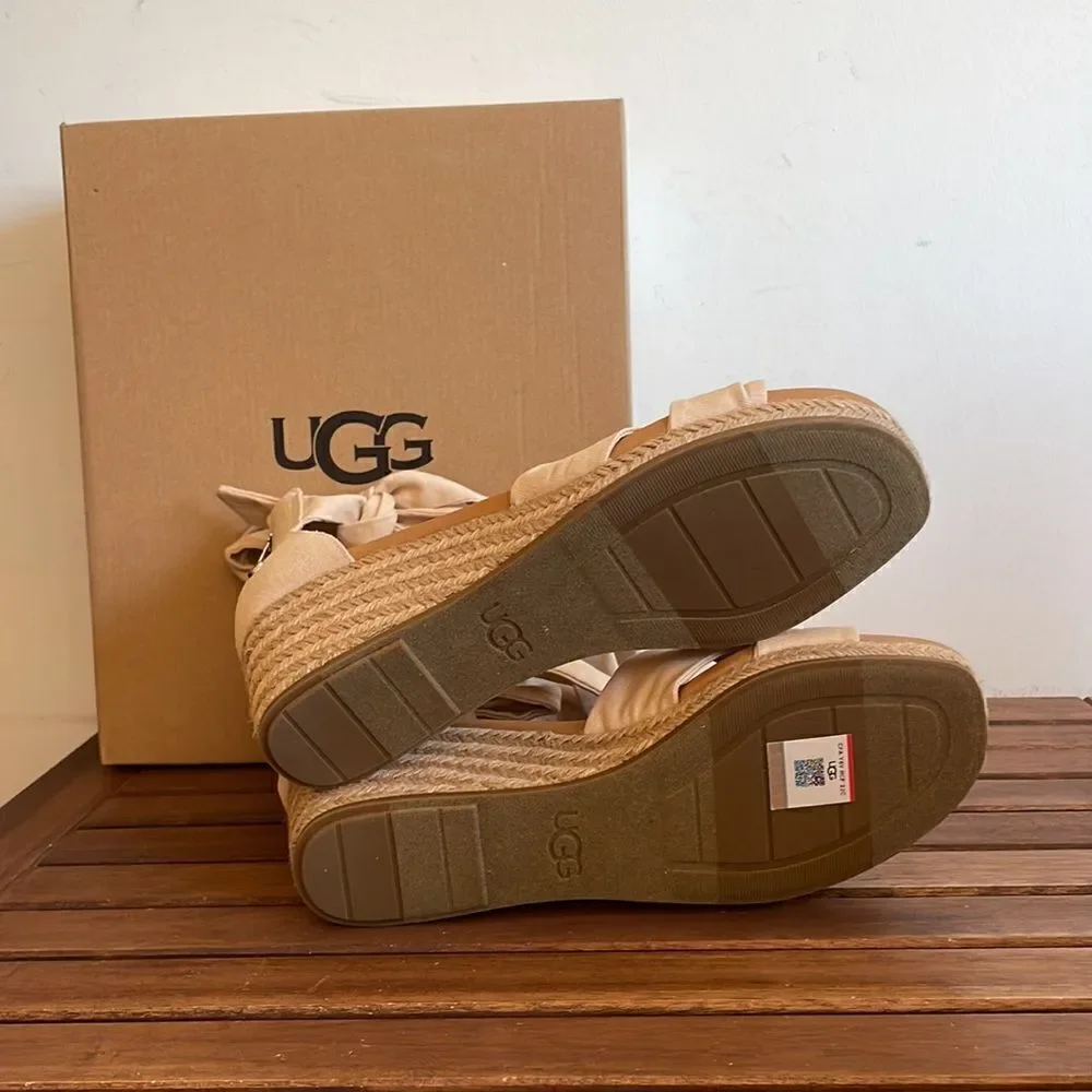UGG Yarrow Espadrille Wedge Sandals Natural Canvas USA Women Size 10/UK 8/EU 41